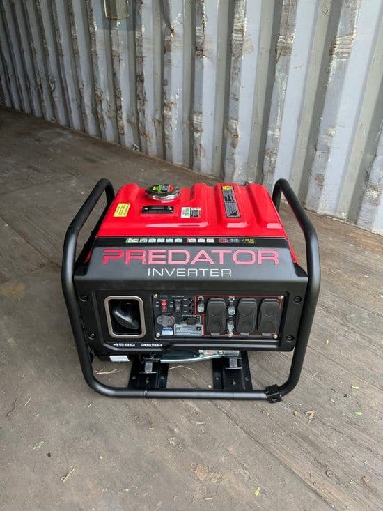 Red Predator portable generator with a black carry frame