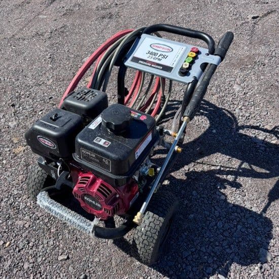 Simpson pressure washer rated 3,400 PSI with a red high-pressure hose