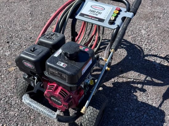 Simpson pressure washer rated 3,400 PSI with a red high-pressure hose